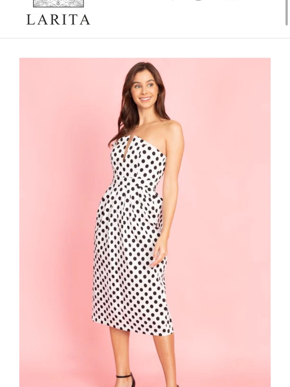 Boutique NWT White Polka Dot Strapless Midi Dress L, best for a M 💕